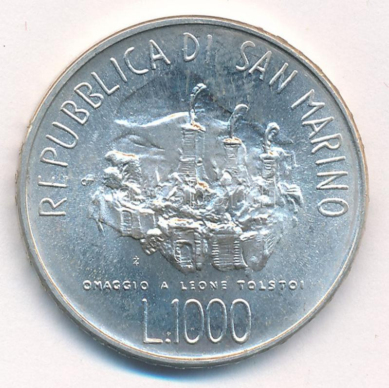San Marino 1978. 1000L Ag 'Lev Tolsztoj születésének 150. évfordulója' T:1- patina San Marino 1978. 1000 Lire Ag '150th Anniversary of the Birth of Tolstoy' C:AU patina Krause KM#85 - Image 2