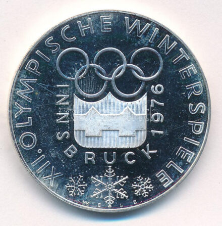 Ausztria 1974. 100Sch Ag 'Innsbruck - XII. téli olimpia 1976 / Lesikló sánc' T:1- (PP) ujjlenyomatos Austria 1974. 100 Schilling Ag 'Winter Olympics Innsbruck 1976 / Ski take-off ramp' C:AU (PP) fingerprints Krause KM#2926