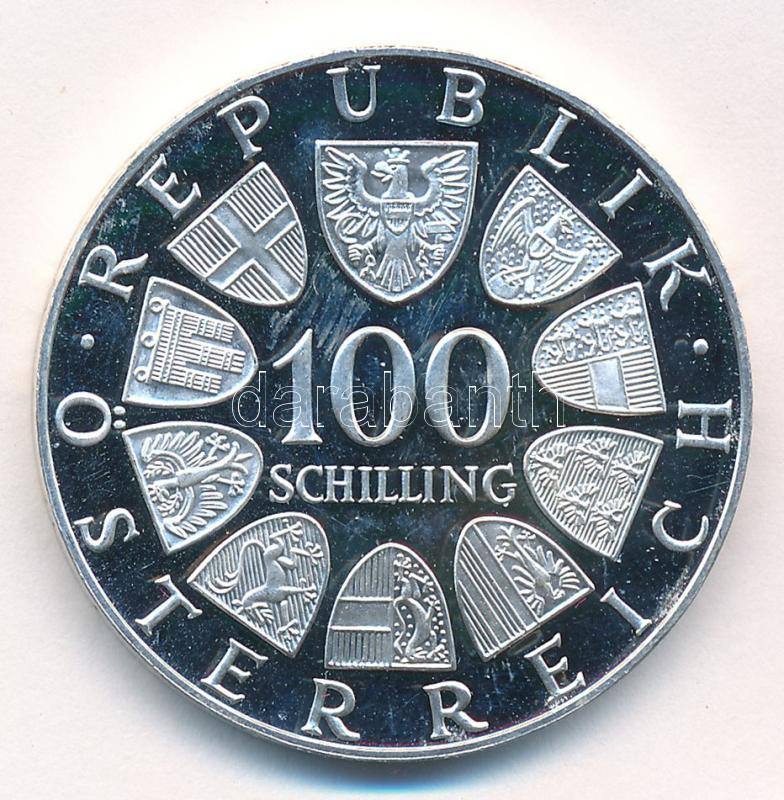 Ausztria 1974. 100Sch Ag 'Innsbruck - XII. téli olimpia 1976 / Lesikló sánc' T:1- (PP) ujjlenyomatos Austria 1974. 100 Schilling Ag 'Winter Olympics Innsbruck 1976 / Ski take-off ramp' C:AU (PP) fingerprints Krause KM#2926 - Image 2