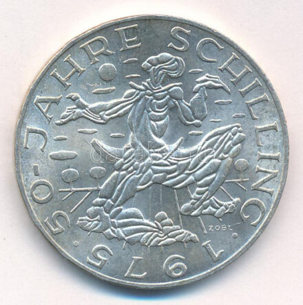 Ausztria 1975. 100Sch Ag '50 éves a schilling' T:1- kis karc Austria 1975. 100 Schilling Ag '50th Anniversary of the Schilling' C:AU small scratch Krause KM#2925