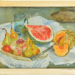 Tóth B László (1906-1982): Dinnyés csendélet 1965. Olaj, vászon, jelzett, 45×60 cm