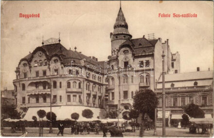 1911 Nagyvárad, Oradea; Fekete Sas szálloda, gyógyszertár, piac / hotel, pharmacy, market (r)