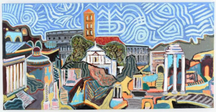 Jelzés nélkül: Forum Romanum. Akril, vászon, 30x60 cm