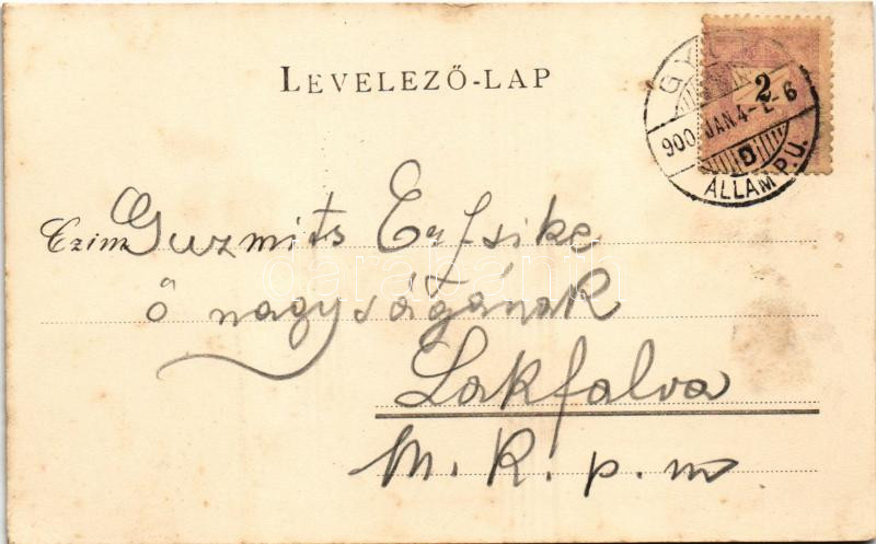 1900 Üdvözlet az Újévben / New Year greeting art postcard with clover (fl) - Image 2