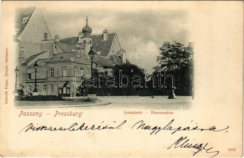 1899 (Vorläufer) Pozsony, Pressburg, Bratislava; Színház tér. Schmidt Edgar kiadása / Theaterplatz / Theatre Square