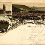 1899 (Vorläufer) Meiningen, Stadtkirche, Schloss Landsberg / church, castle. Ottmar Zieher Art Nouveau, floral, litho (fl)