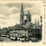 1899 (Vorläufer) Halberstadt, Fischmarkt u. Martinikirche / market square, shops, church (EK)