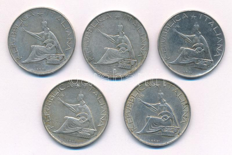 Olaszország 1961. 500L Ag 'Olasz egység századfordulója' (5x) T:2,2- patina, ph. Italy 1961. 500 Lire Ag 'Italian Unification Centennial' (5x) C:XF,VF patina, edge error Krause KM#99 - Image 2