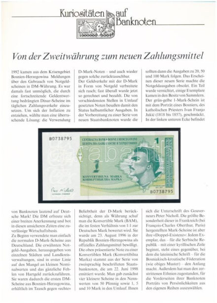 Bosznia-Hercegovina 1998. 1KM német nyelvű leírással T:1- Bosnia-Hercegovina 1998. 1 Konvertibilna Marka C:AU with german description Krause P# 59