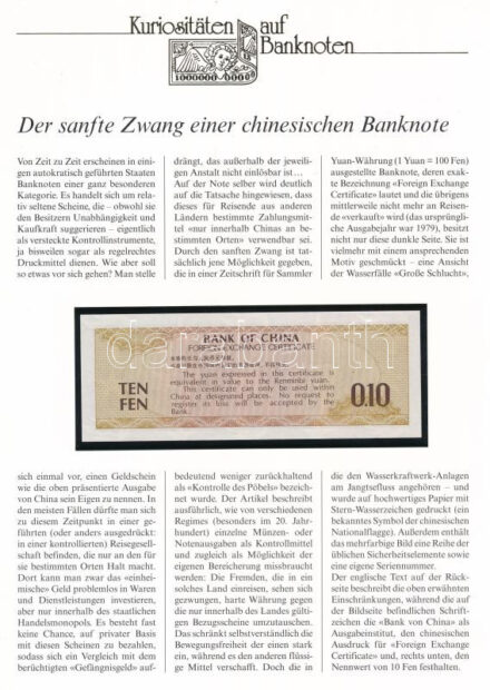 Kína 1979. 10F (0.10) német nyelvű leírással T:1- China 1979. 10 Fen (0.10) with german description C:AU P# FX1, J# 996