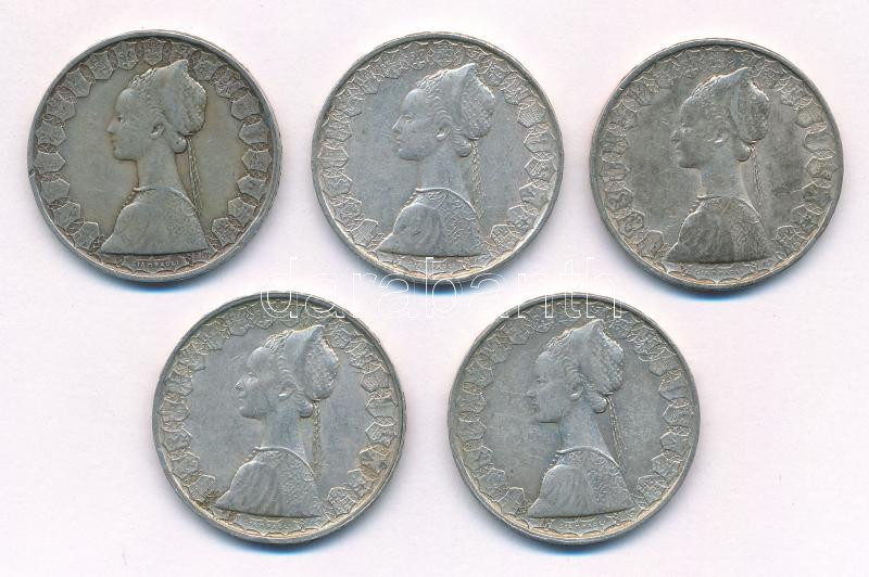 Olaszország 1959R 500L Ag 'Kolumbusz hajói' (5x) T:2,2- patina Italy 1959R 500 Lire Ag 'Columbus' ships' (5x) C:XF,VF patina Krause KM#98 - Image 2