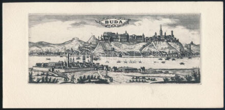 Jelzés nélkül: Buda középkori látképe. Rézkarc, papír, 6,5x16 cm