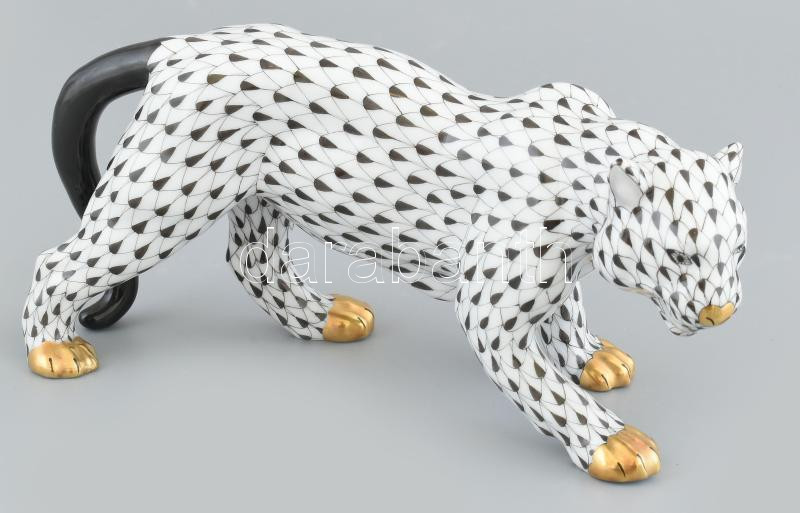 Herend- Tigris fekete hálós és arany festéssel. Méret L (20cm x 9,2cm x 8,5cm), hibátlan állapot. Jelzett.