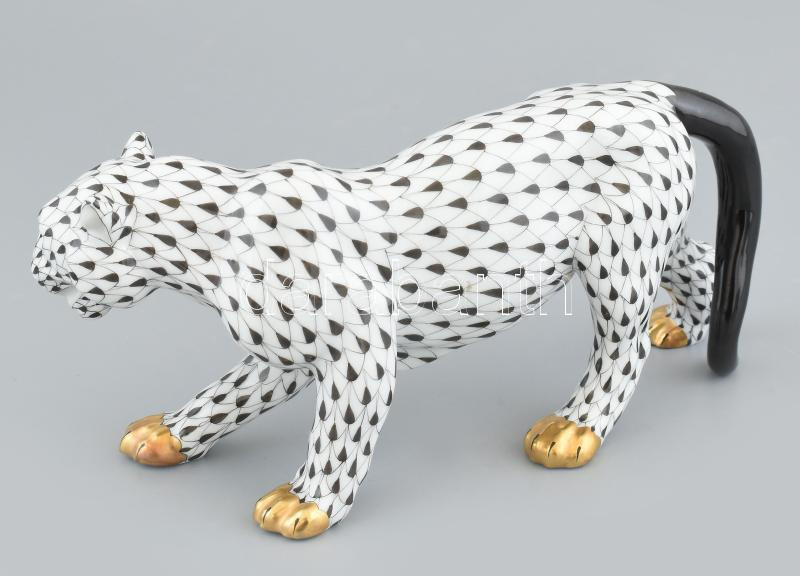 Herend- Tigris fekete hálós és arany festéssel. Méret L (20cm x 9,2cm x 8,5cm), hibátlan állapot. Jelzett. - Image 2