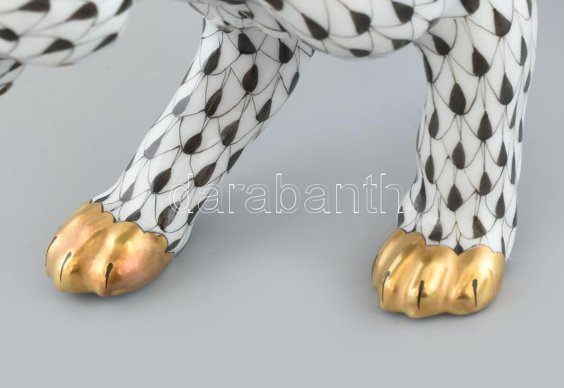 Herend- Tigris fekete hálós és arany festéssel. Méret L (20cm x 9,2cm x 8,5cm), hibátlan állapot. Jelzett. - Image 3