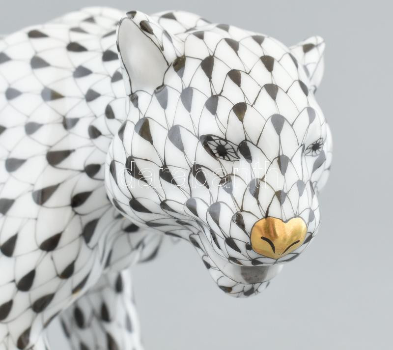 Herend- Tigris fekete hálós és arany festéssel. Méret L (20cm x 9,2cm x 8,5cm), hibátlan állapot. Jelzett. - Image 4