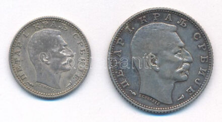 Szerbia 1915. 50p Ag 'I. Péter' + 1D Ag 'I. Péter' T:2,2- patina Serbia 1915. 50 Para Ag 'Petar I' + 1 Dinar Ag 'Petar I' C:XF,VF patina