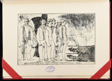 Szocialista Parasztmozgalmak szignált rézkarcok. Jánky, Novák, Csohány, Bárczy, Lukács, Rozanits, Váci András. 7 db. jelzettek. 19x30 cm Mappában, áthúzott könyvtári pecsétekkel.