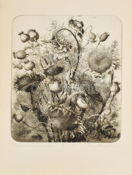 Hertay Mária (1932-2018): Csokor. Rézkarc, papír. Jelzett. Számozott: 28/50. Lapszéli apró foltokkal. Feltekerve. 48x39 cm