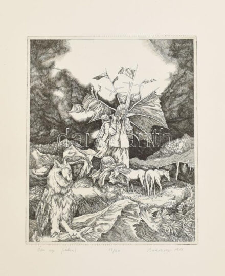 Badacsonyi Sándor (1949-2016): Őszi nap, 1981. Rézkarc, papír, jelzett, számozott (35/50). 29,5x24 cm