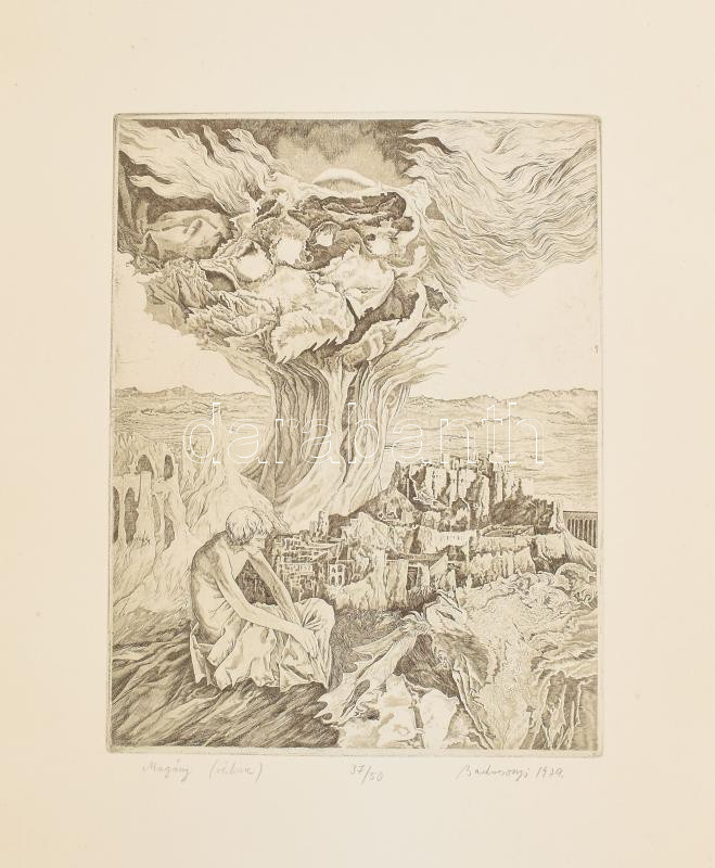 Badacsonyi Sándor (1949-2016): Magány, 1979. Rézkarc, papír, jelzett, számozott (37/50). 27,5x21 cm