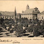 1904 Temesvár, Timisoara; Jenő herceg tér, emlékmű, piac. Morawetz & Weisz kiadása / square, monument, market + 'ORSOVA - BUDAPEST 76. SZ.' vasúti mozgóposta bélyegző