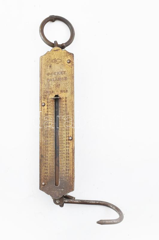 Régi fém mérleg, kopott, h: 20 cm