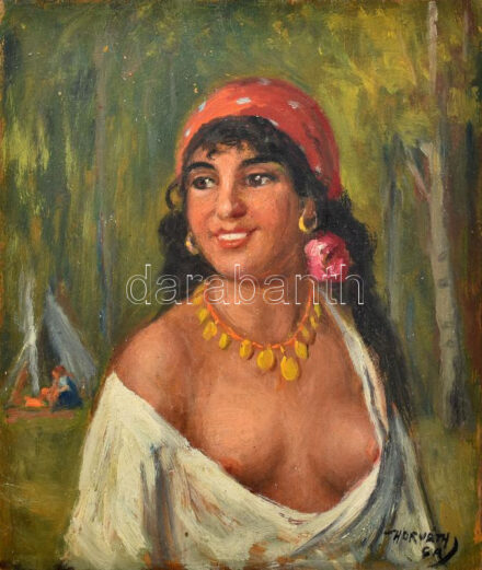 Horváth G. Andor (1876-1966): Női félakt. Olaj, falemez, jelezve jobbra lent. 29×25 cm