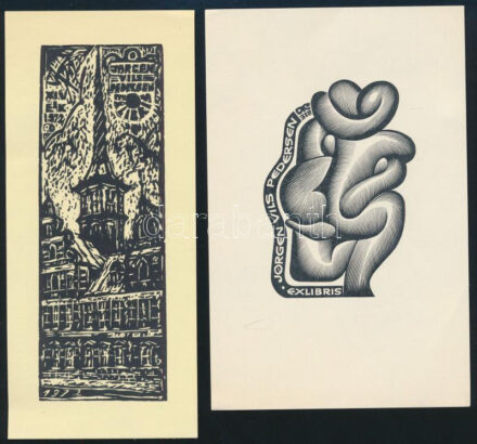 Ex libris Jorgen Wils Pedersen, 2 db, fametszet, papír, jelzett