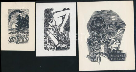 Ex libris Jorgen Wils Pedersen, 3 db, fametszet, papír, jelzett
