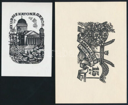 Fery Antal (1908-1994): Ex libris, 2 db, fametszet, papír