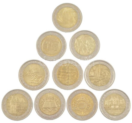 2004-2012. 10db-os 2E érme tétel, forgalmi emlékkiadások, mind különböző T:1-,2 2002-2012. 10pcs of 2 Euro coins lot, circulating commemorative issues, all different C:XF,VF