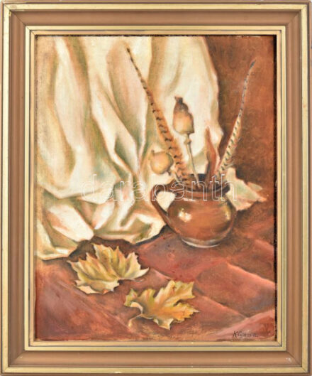 K Csikós A jelzésset: Csendélet. Olaj, vászon. Dekoratív fakeretben. 50×40 cm.