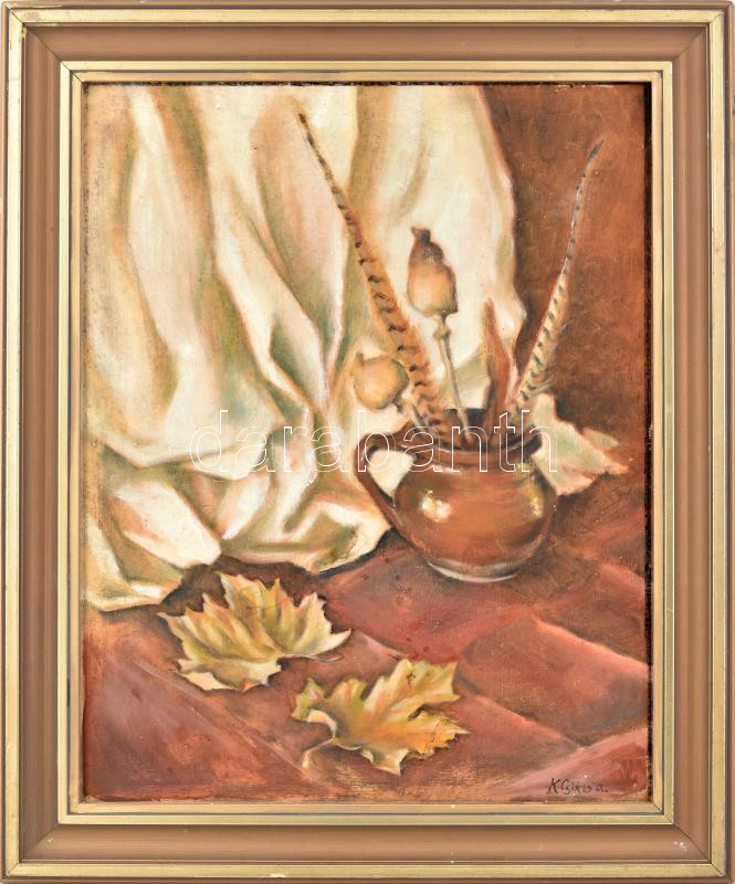 K Csikós A jelzésset: Csendélet. Olaj, vászon. Dekoratív fakeretben. 50×40 cm.
