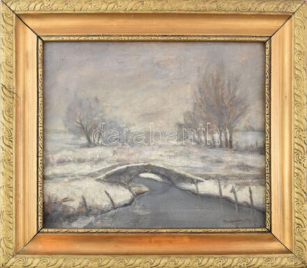 Mednyánszky jelzéssel: Téli táj. Olaj, vászon. Javított, sérült. Dekoratív fakeretben. 38×45 cm.