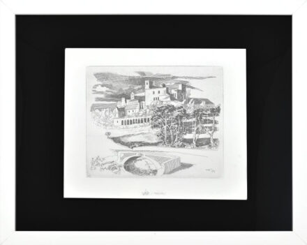 Duray Tibor (1912-1988): Itáliai vár. Rézkarc, papír, jelzett a karcon. Üvegezett keretben. 20x24 cm