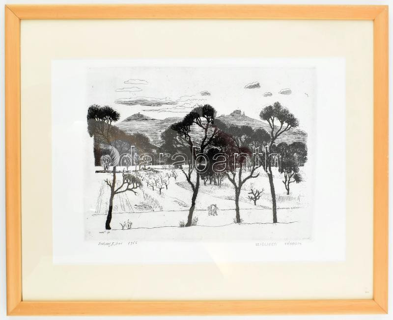Duray Tibor (1912-1988): Szigligeti várrom. Rézkarc, papír, jelzett. Üvegezett keretben. 24x32,5 cm - Image 3