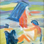 Vaszary jelzéssel: Strandolók. Olaj, papír. Üvegezett fakeretben. 40x30 cm