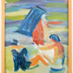 Vaszary jelzéssel: Strandolók. Olaj, papír. Üvegezett fakeretben. 40x30 cm - Image 2
