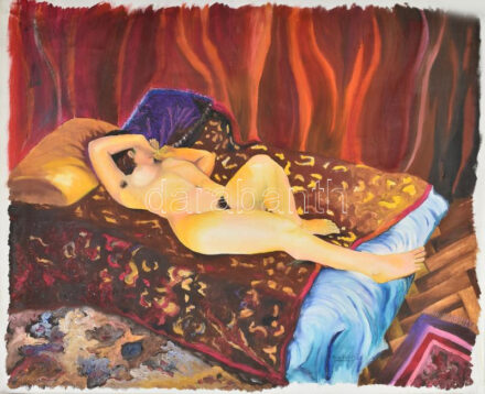 Szekeres József (1944-): Akt. Olaj, vászon. Jelzett. Vakráma nélkül, feltekerve. 69x87cm