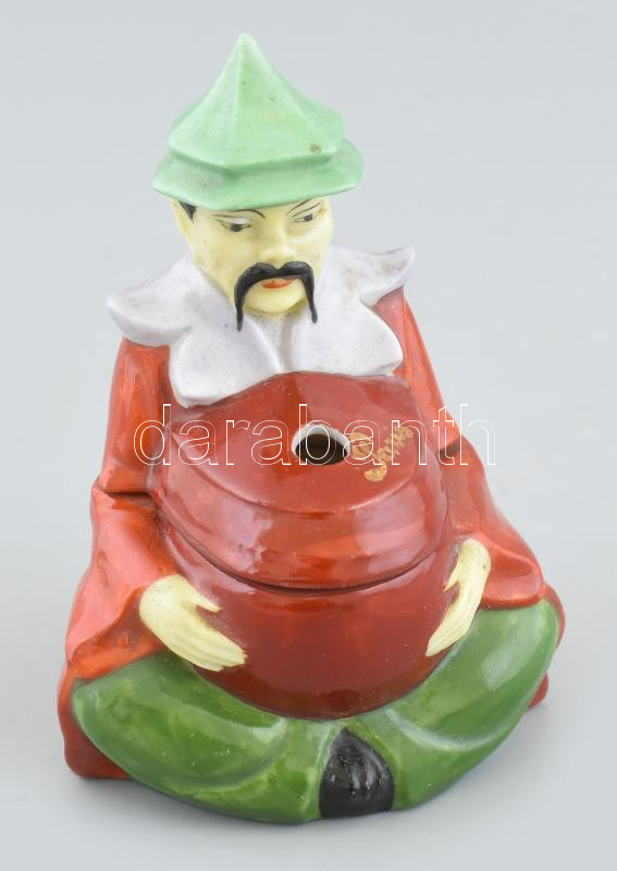 1929 francia kínai figura, jelzett, kopásokkal, m: 11 cm