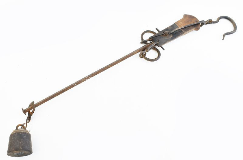 Régi kézi mérleg, kopott, h: 62 cm