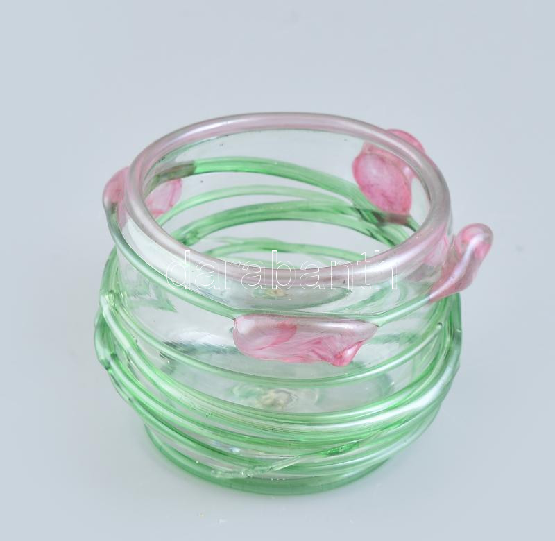 Szmetana Ágnes (1961-): Neoszecessziós üveg tálka. Fújt. Jelzett az alján. Hibátlan. m: 7 cm, d: 10 cm