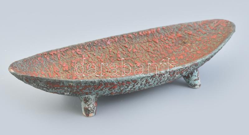Kornfeld János: Retró tál. Kerámia, jelzett, kis mázhiba 31,5x12,5 cm