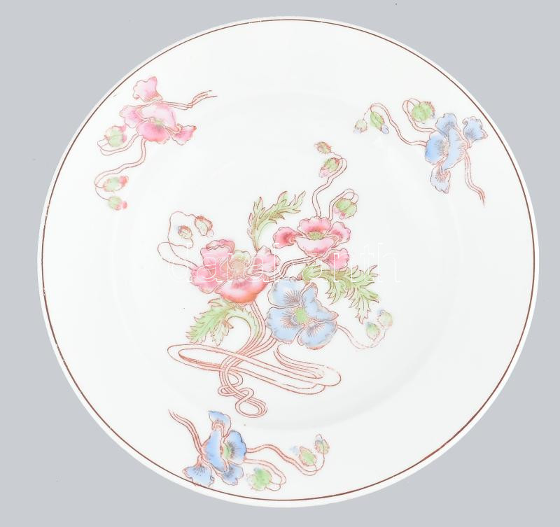Szecessziós porcelán tányér, Kézzel festett, formaszámmal jelzett, hibátlan d: 23 cm