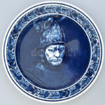 Delft - Rembrandt illusztrációval nagy méretű porcelán dísztál. Máz alatti kék festéssel, jelzett, hibátlan d: 30 cm