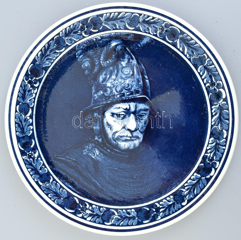 Delft - Rembrandt illusztrációval nagy méretű porcelán dísztál. Máz alatti kék festéssel, jelzett, hibátlan d: 30 cm