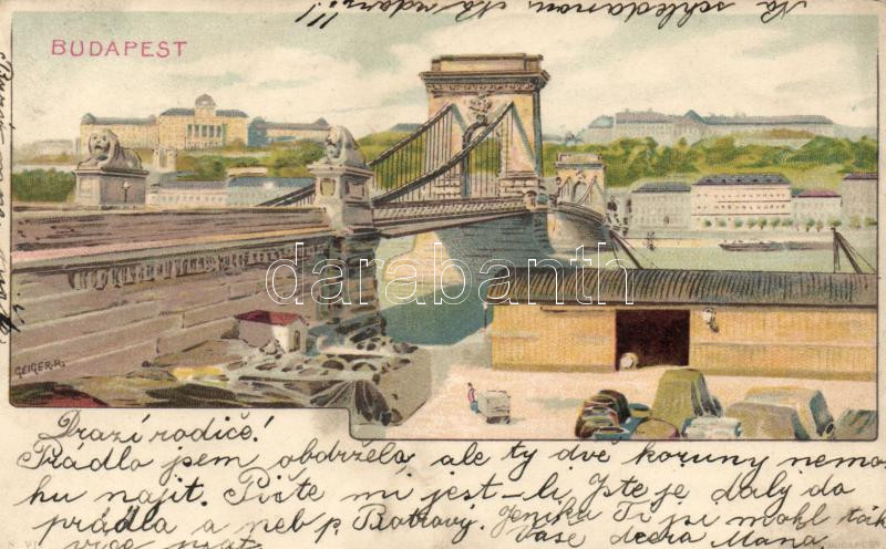 Budapest Lánchíd litho s: Geiger R. (Rb)