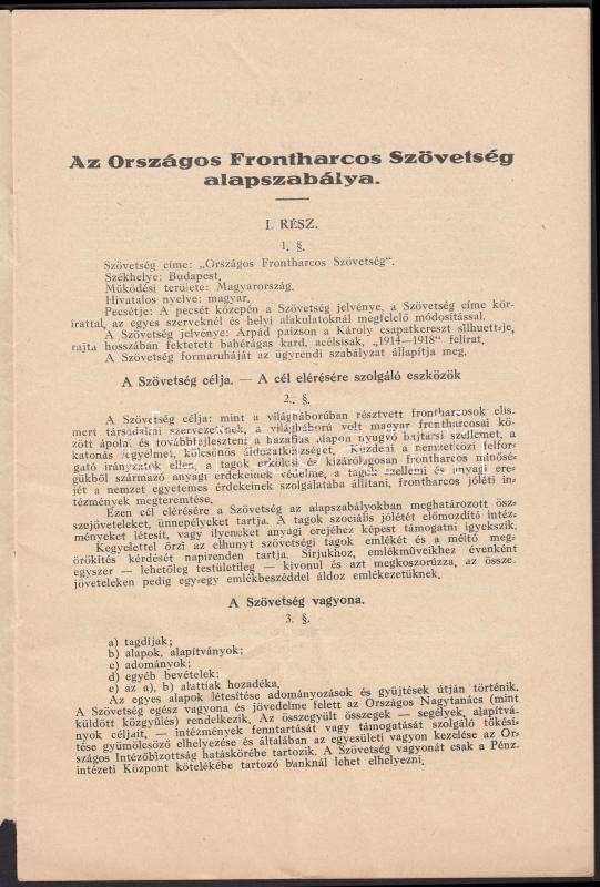 1931 Az Országos Frontharcos Szövetség alapszabálya 14p. - Image 2