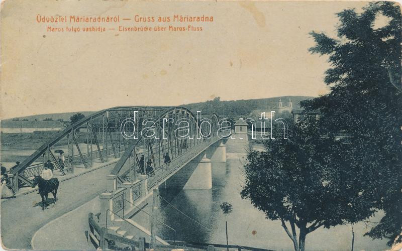 Máriaradna, Maror folyó vashídja, Csauscher József kiadása / river, bridge (EK)
